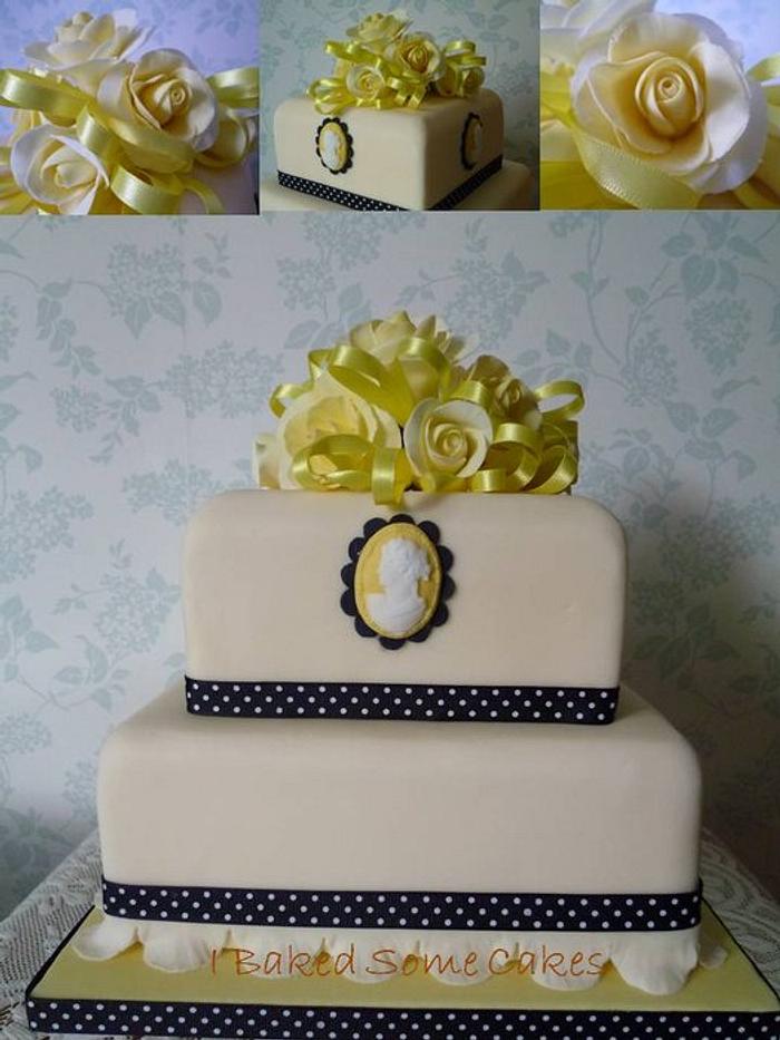 Yellow Roses and Cameo Anniversary Cake