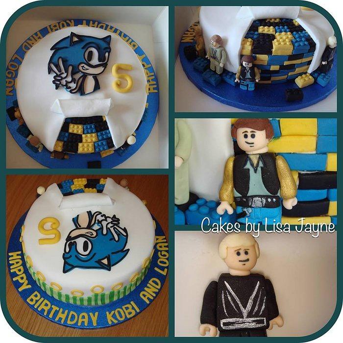 Lego Star Wars and Sonic the Hedgehog cake