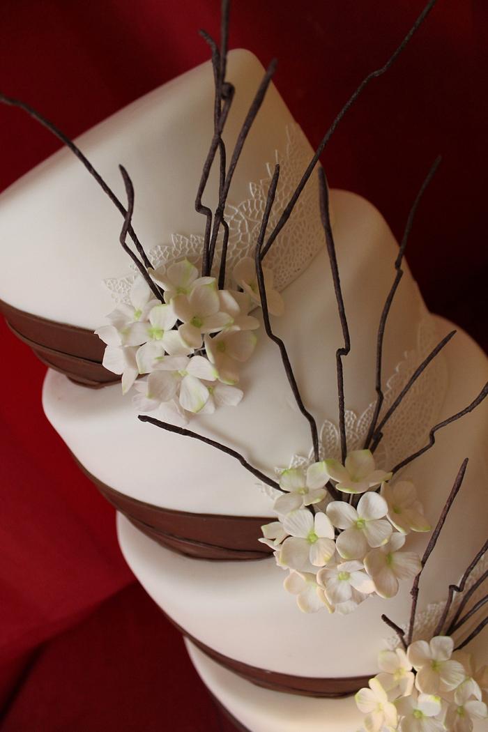 White, hydrangea, wedding, cake
