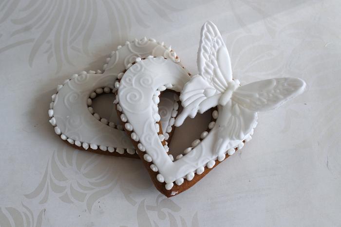 Heart cookies with butterfly detail