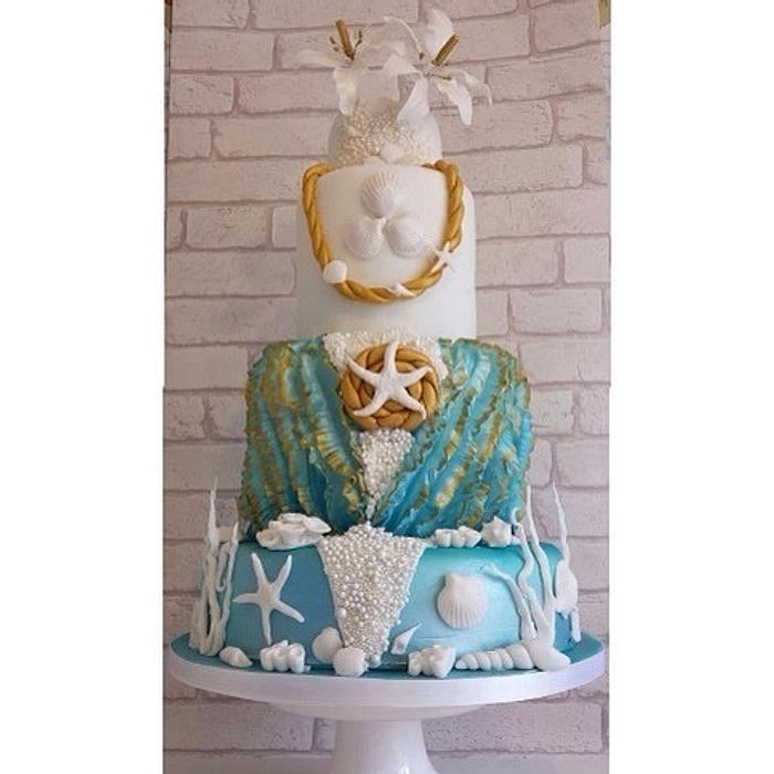 Sea Shell beach Themed Wedding Cake 