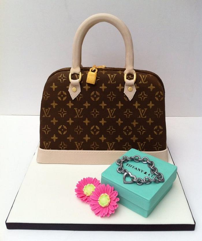 Louis Vuitton Handbag Cake with Miniture LV handbags - CakesDecor