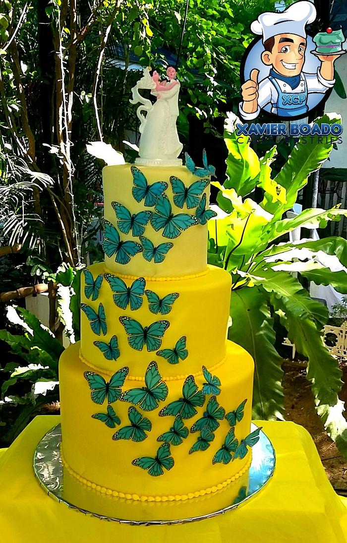 yellow ombre with cascading butterflies.