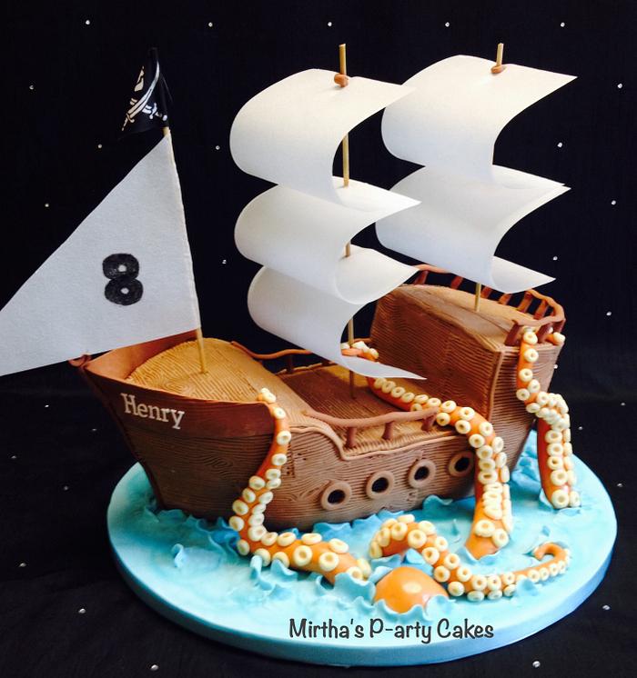 Pirate ship & sea monster cake