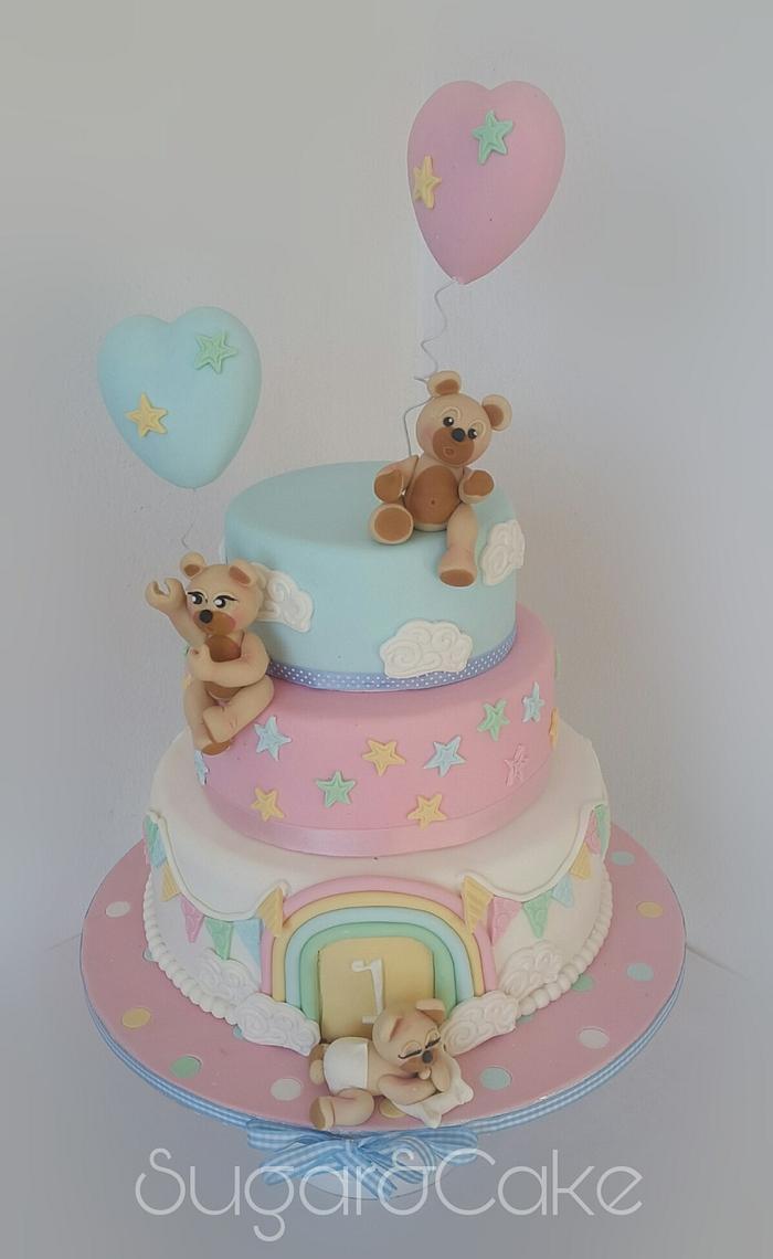 Twin baby bears cake