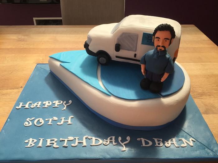 Gas man and his white van themed cake 