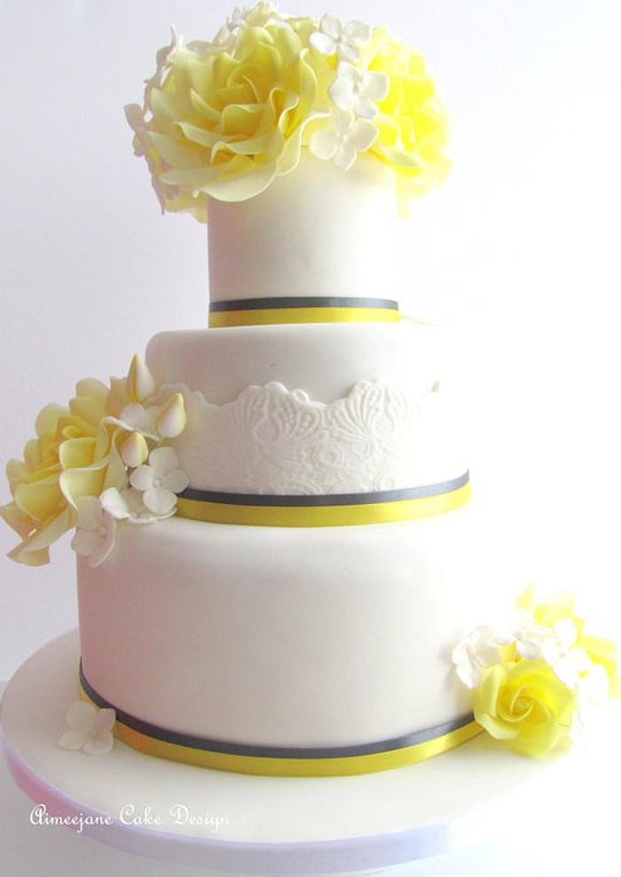 Yellow Rose Wedding Cake