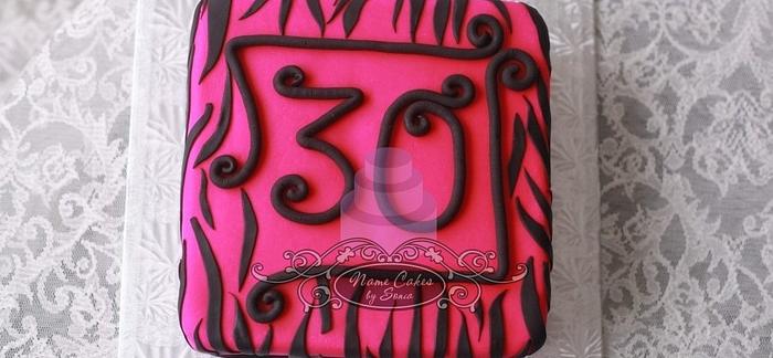Hot Pink and Black "30th" Birthday cake
