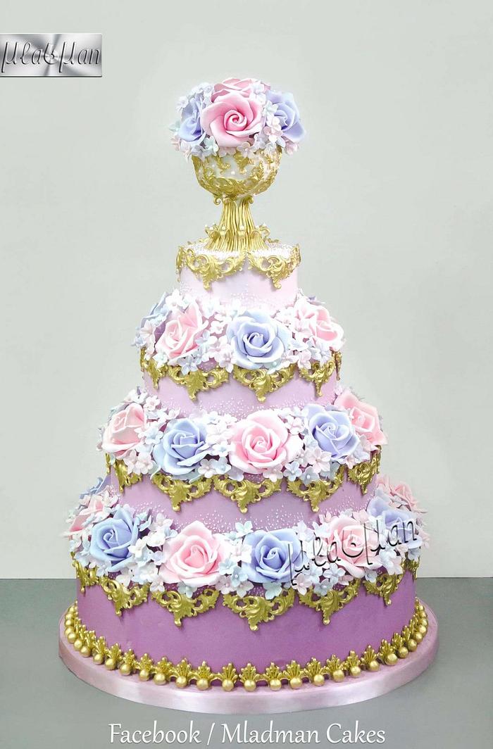 Pink & lilac roses cake 
