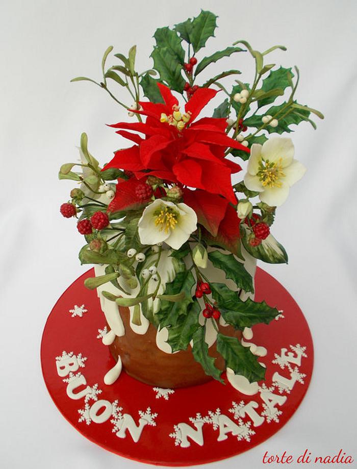 Christmas Cake with sugar flowers