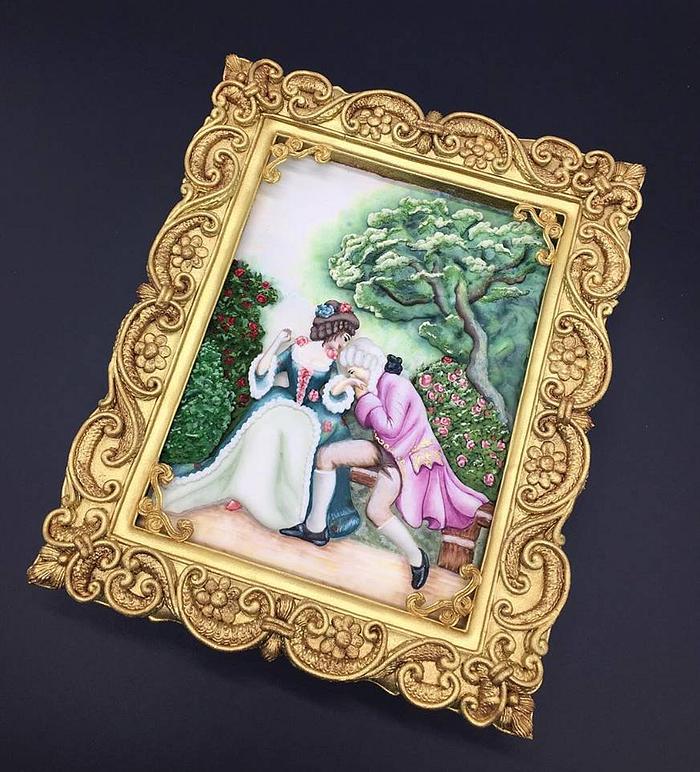 Royal icng artistic work. Piping. Hand painting.Frame is royal icing.