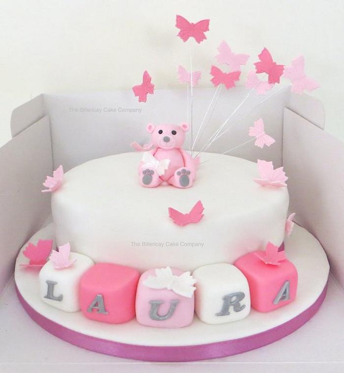 Pretty Pink Christening Cake