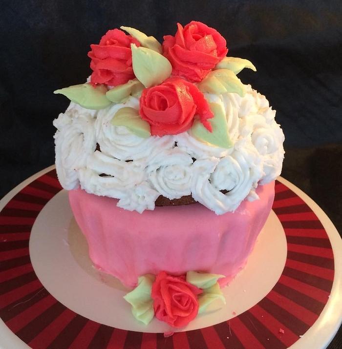 A Giant Cupcake with Buttercream Roses!