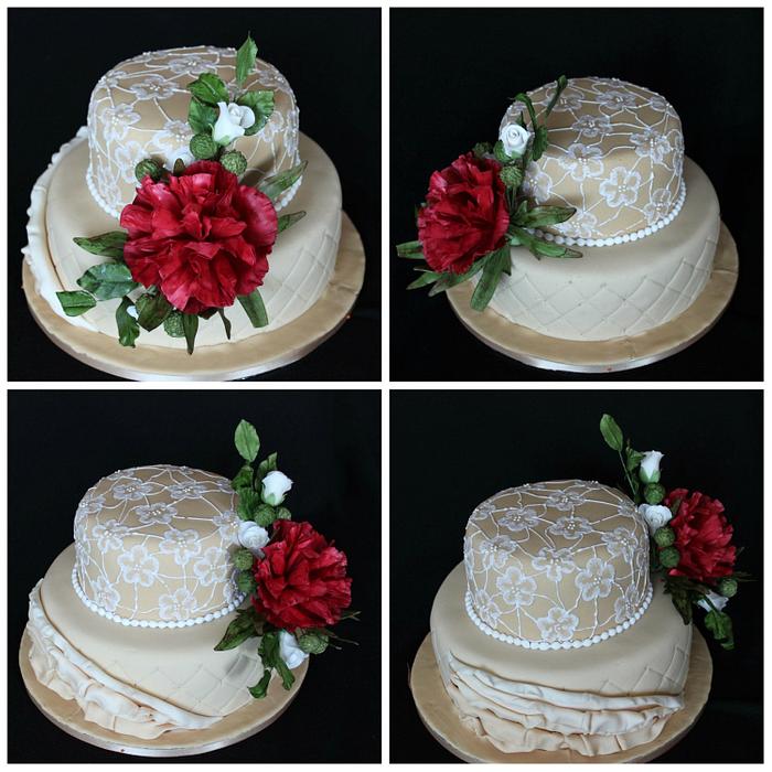  Cake with  red peony