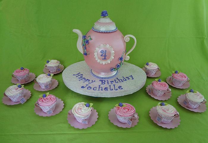 Teapot Cake with Teacup Cupcakes