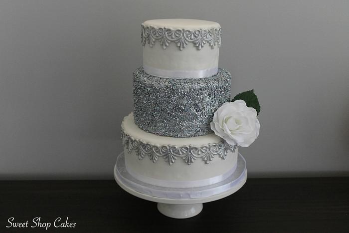 Silver Sequin Wedding Cake