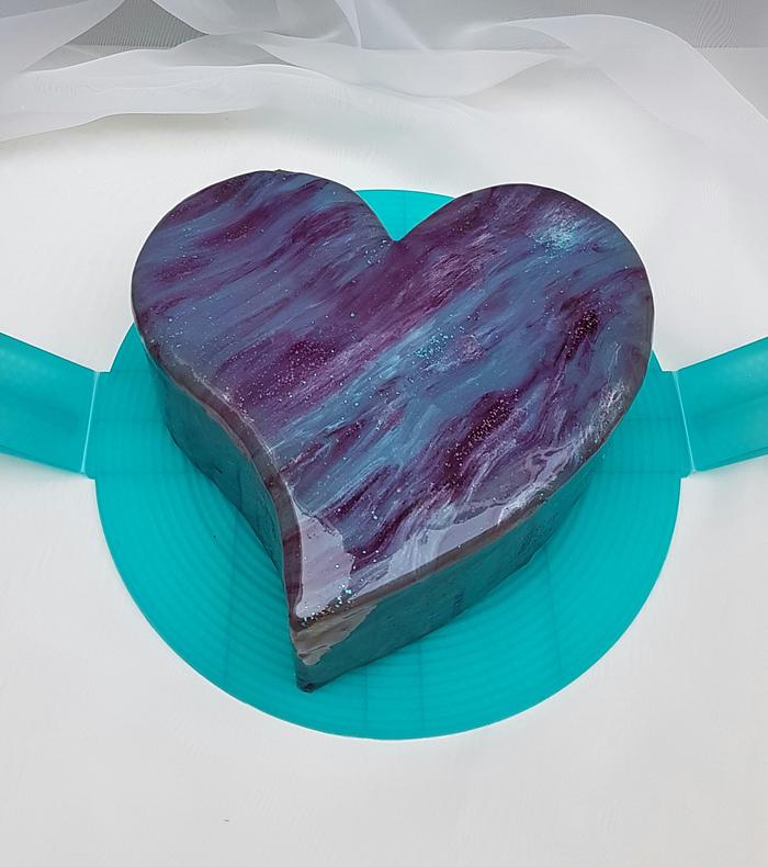 Purple&blue mirror glaze sparkling heart