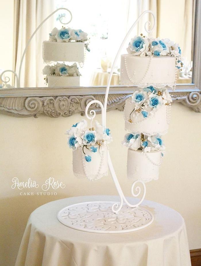 teal chandelier cake