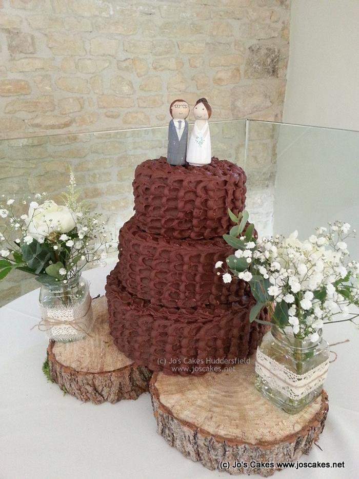 Rustic three tier chocolate wedding cake