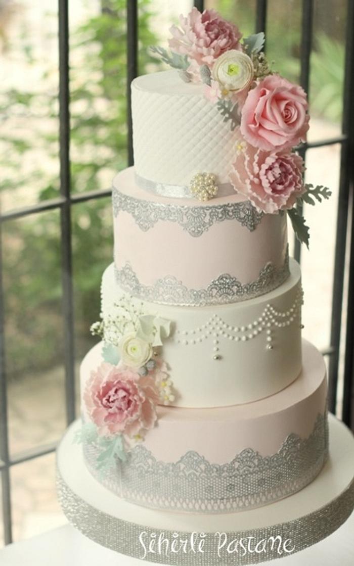 Silver Lace Wedding Cake