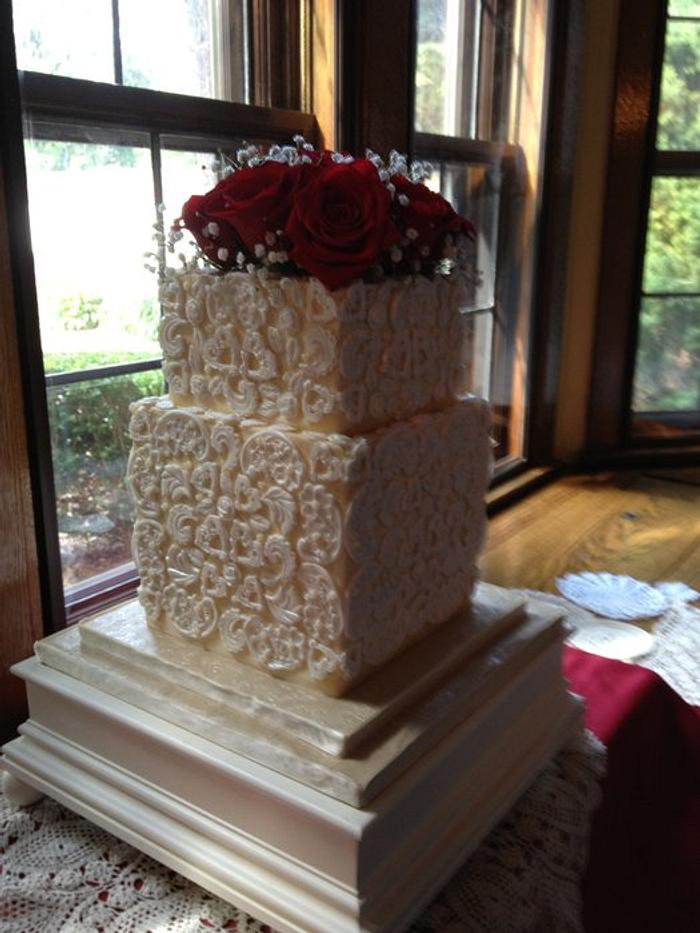 Molded lace wedding cake