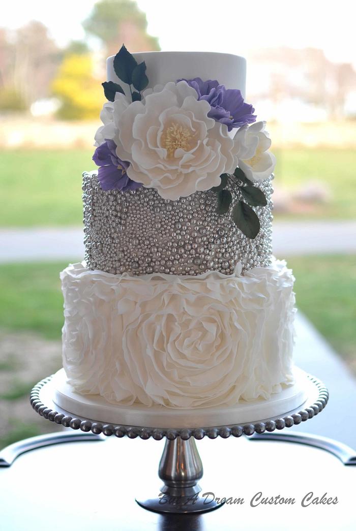 Ruffled and Beaded Wedding Cake