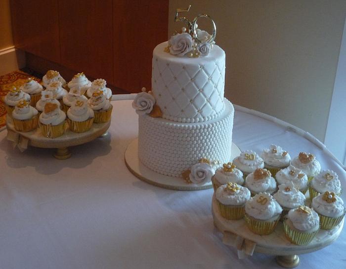 50th Anniversary cake and cup cakes 