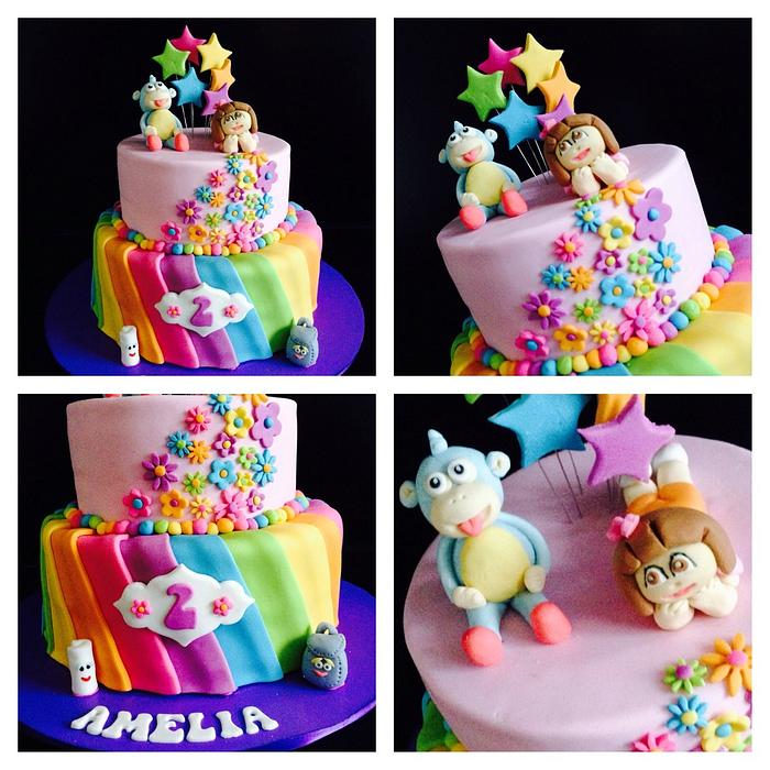 rainbow pleat Dora cake