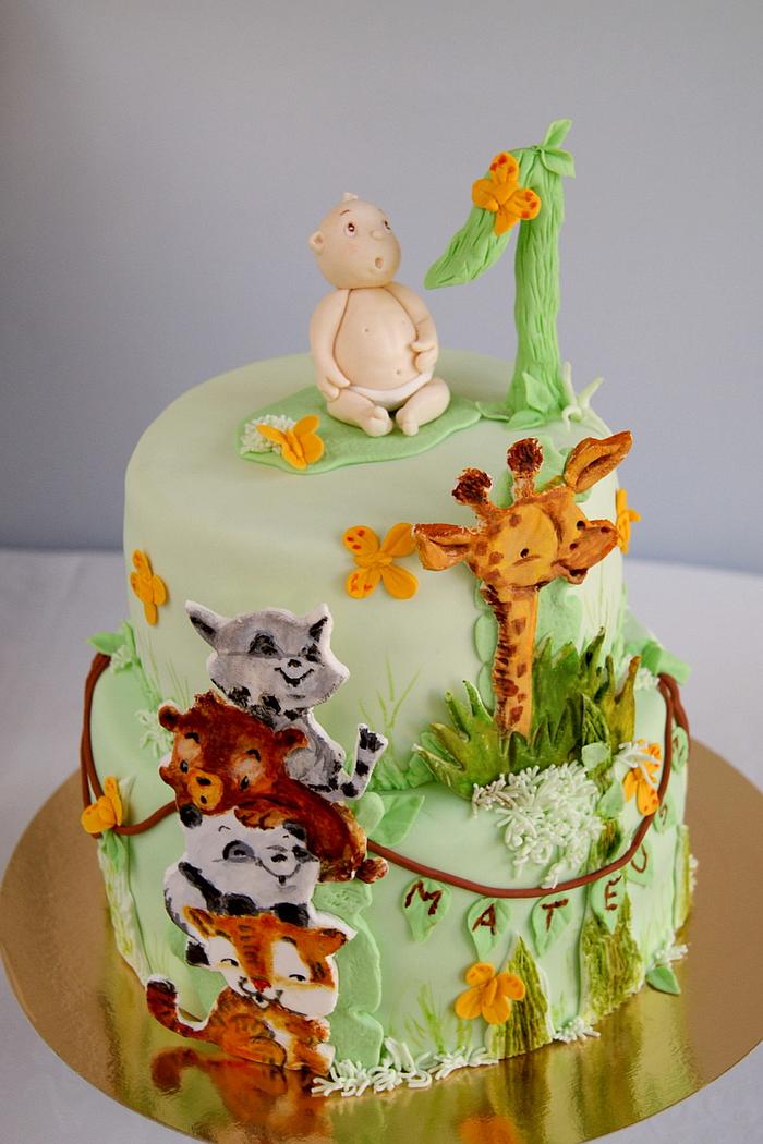 Jungle animals cake for 1st birtday