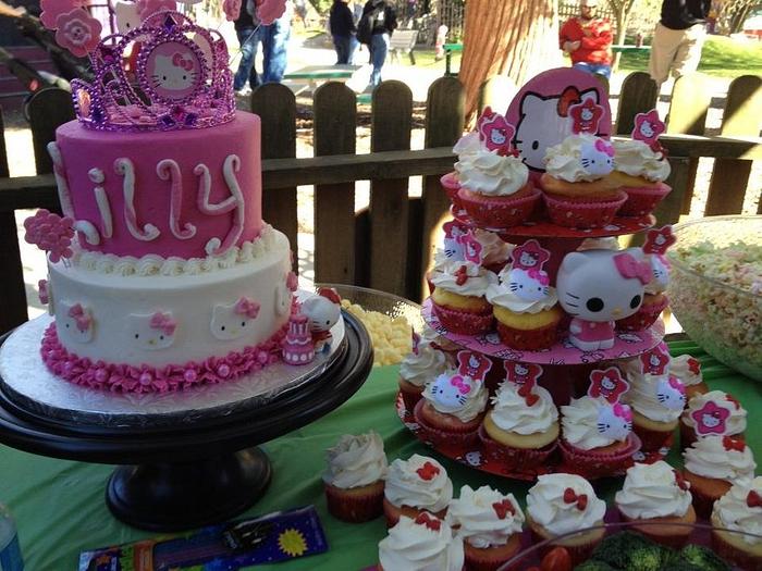 hello kitty birthday cake with cupcakes