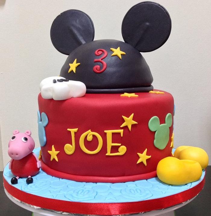 Mickey Mouse & Peppa Pig 3rd Birthday Cake