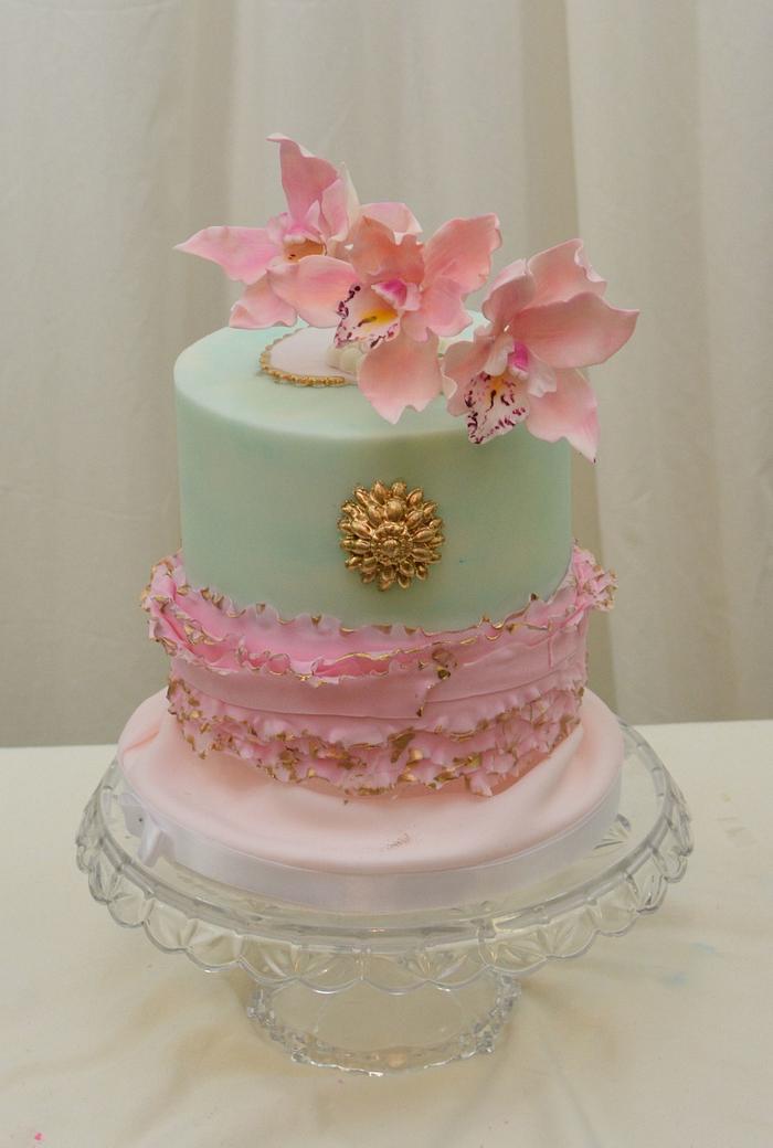 Teal, Pink and Gold with Orchids