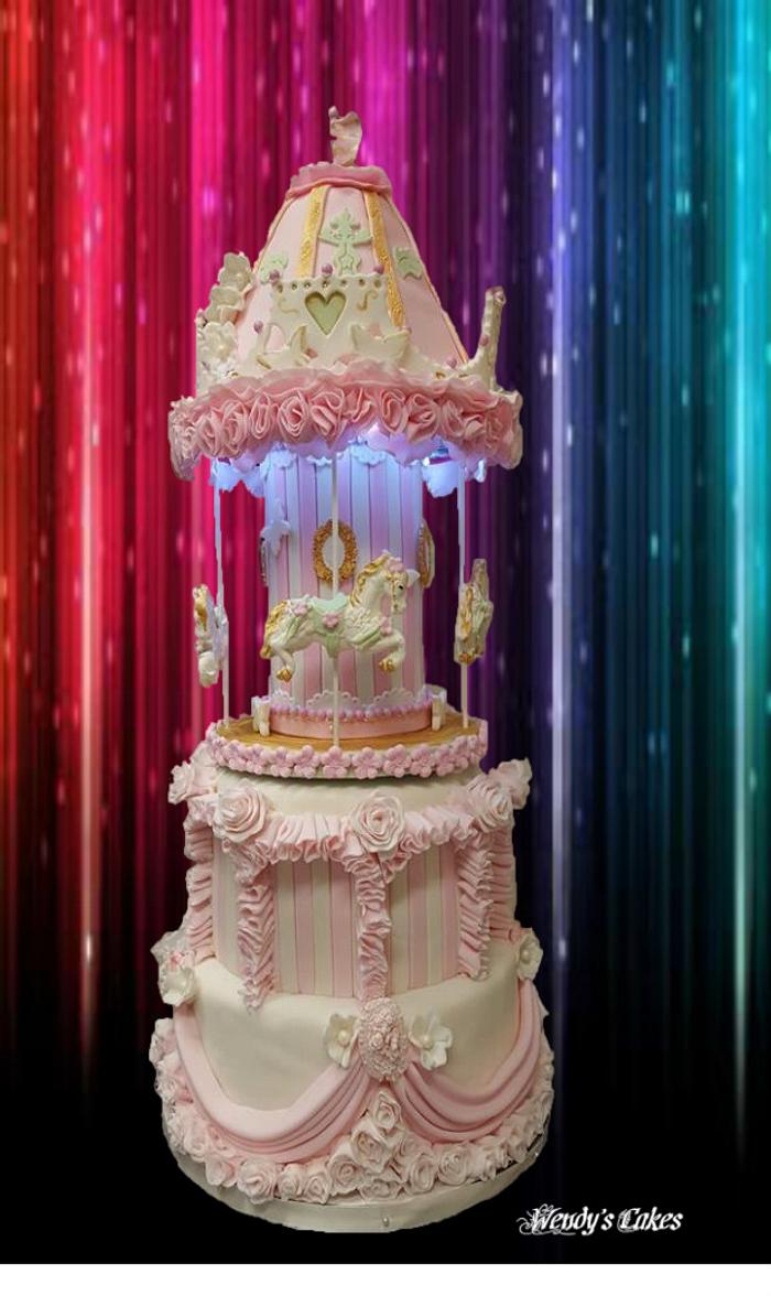 Carousal Cake with Chocolate Horses, Light's & more. Video Tutorial on $10 available now