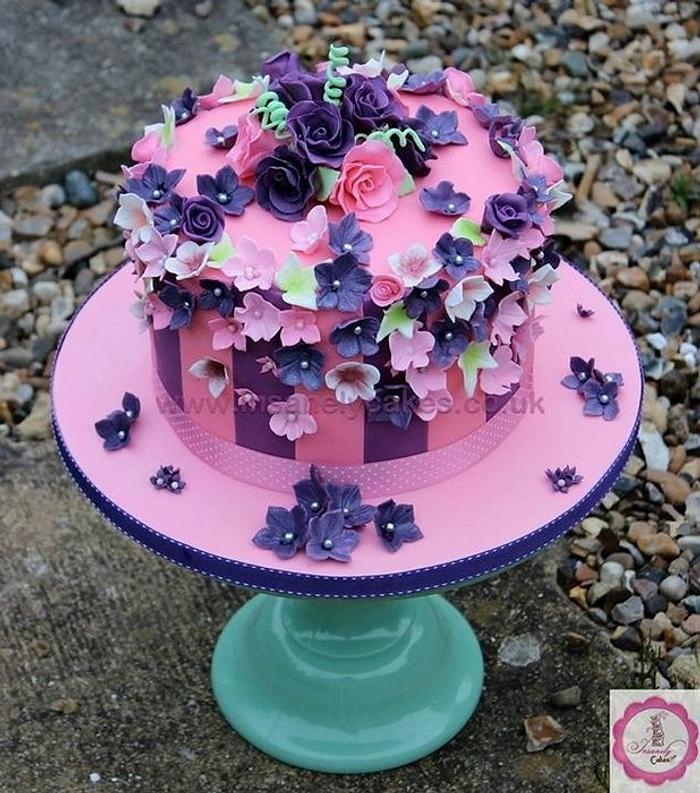 Passion Pink and Purple Floral Celebration Cake
