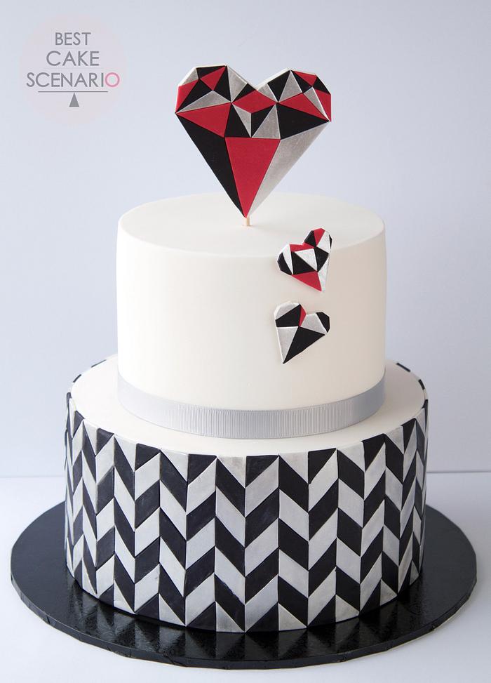 Geometric Heart Cake for Valentine's Day