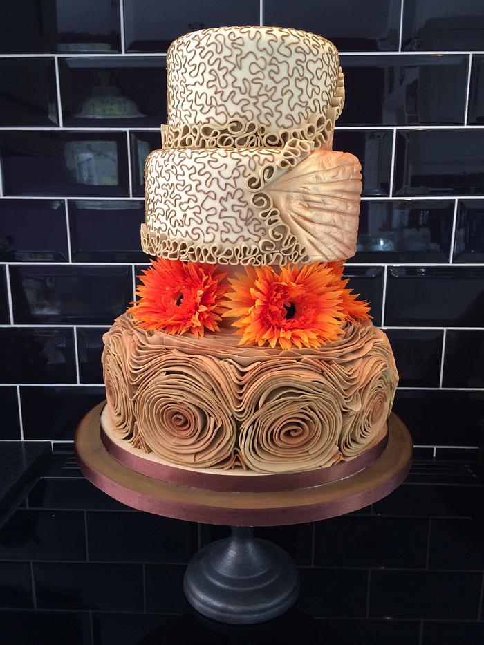 Coffee /orange wedding cake