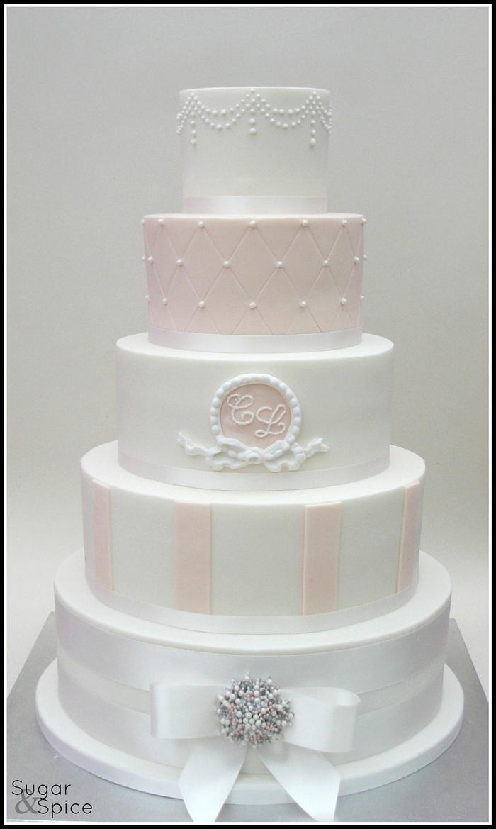 White and Blush Wedding Cake