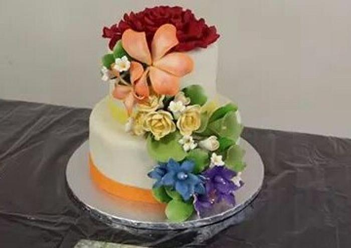 Rainbow Flower Effect Wedding Cake