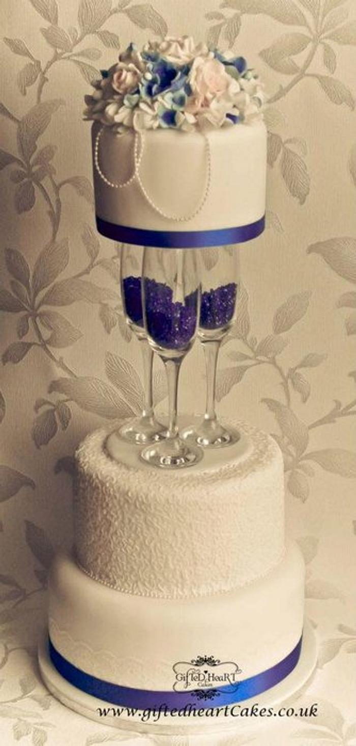 Blue Champagne Glasses Wedding Cake