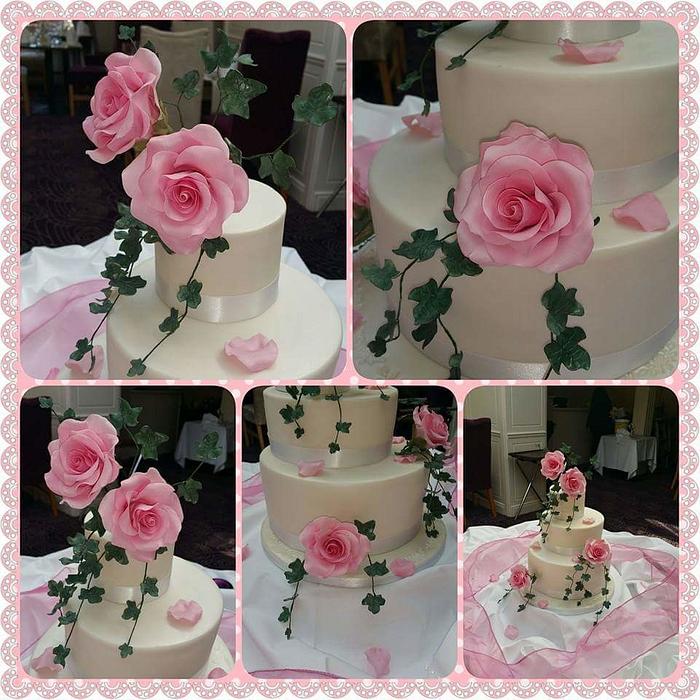 Pink Rose Wedding cake 
