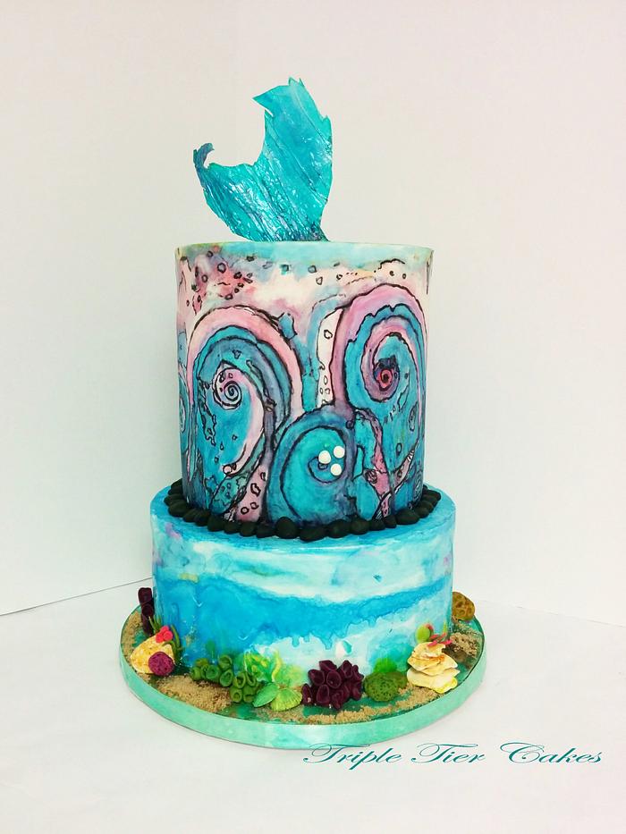 Mermaid Hand Painted Cake