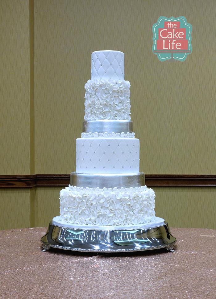 Elegant ruffle silver leaf wedding cake
