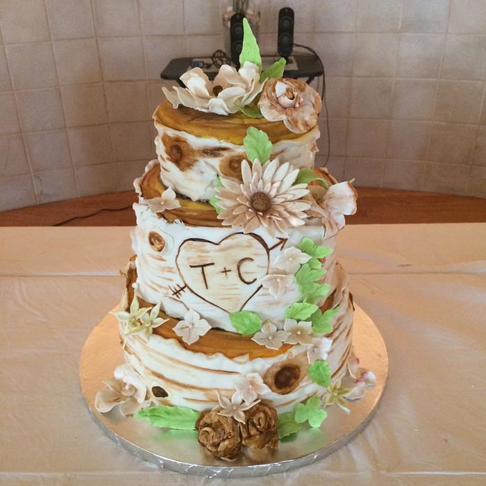 Rustic themed wedding cake 