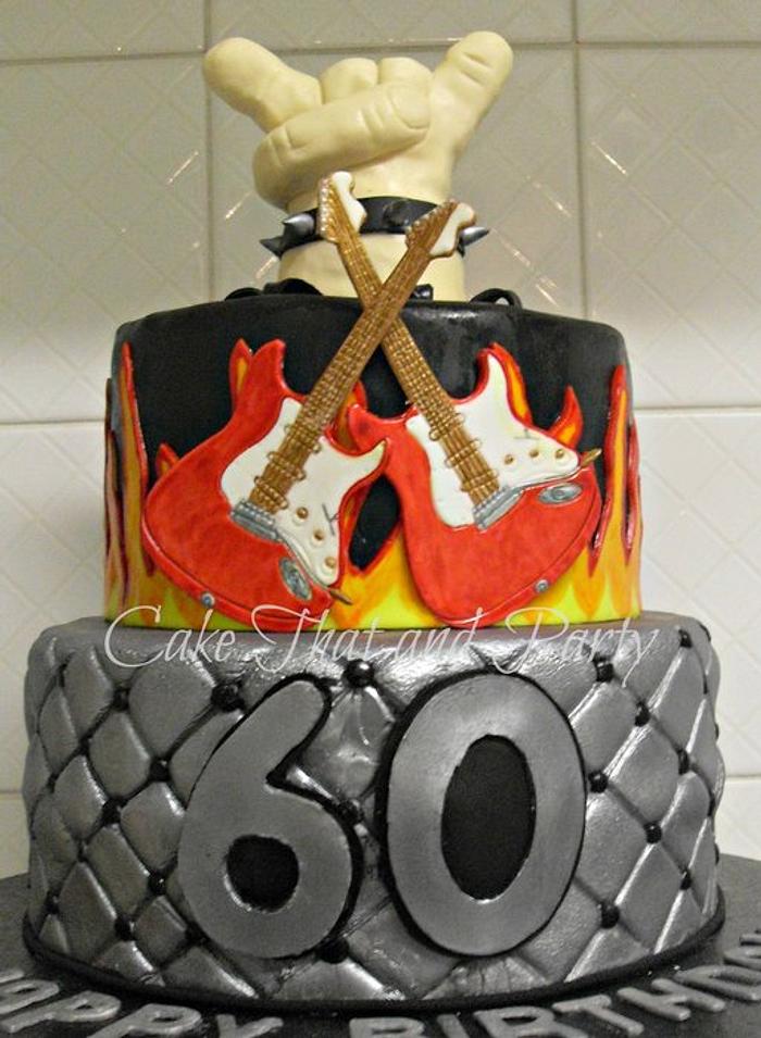Rock themed 2 tier birthday cake