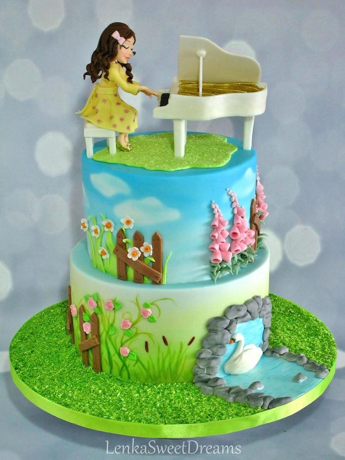 A garden cake for a little pianist.