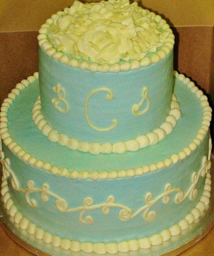Blue 2-tier wedding or anniversary cake