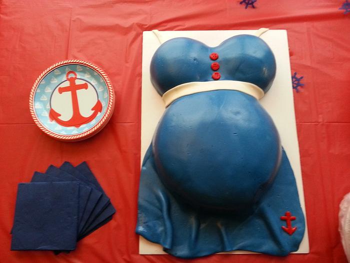 pregnant belly cake for a nautical baby shower