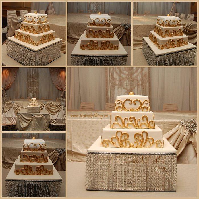 Gold Scroll Wedding Cake 