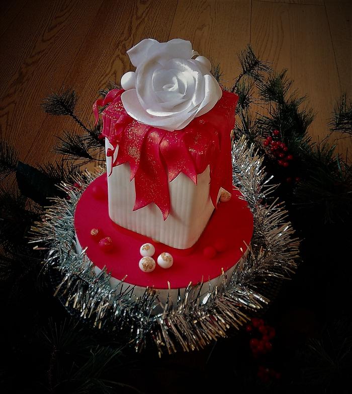 Red and white Christmas cake