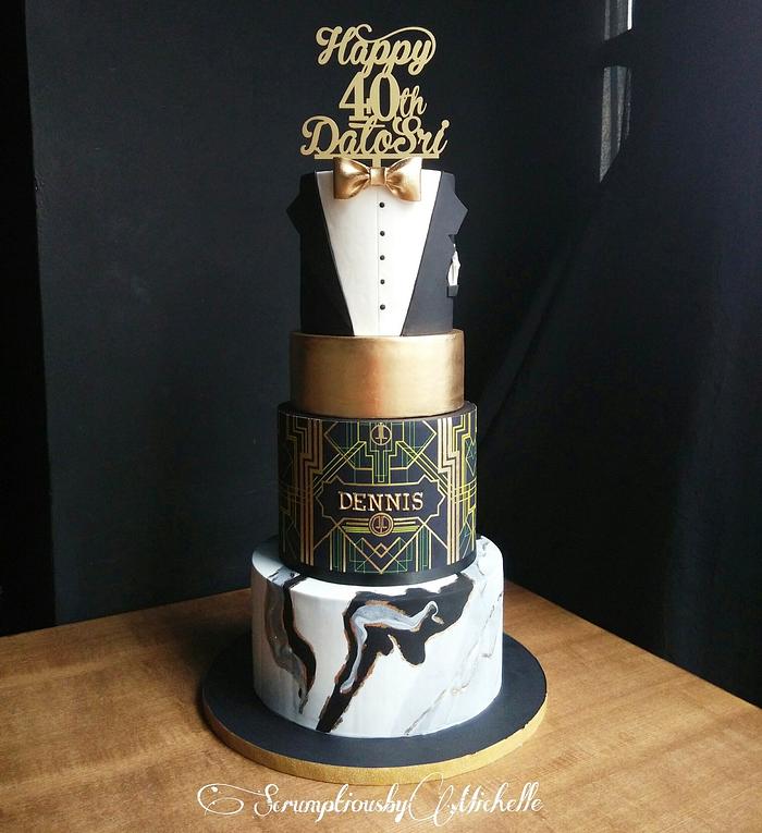 Black and gold Gatsby themed cake